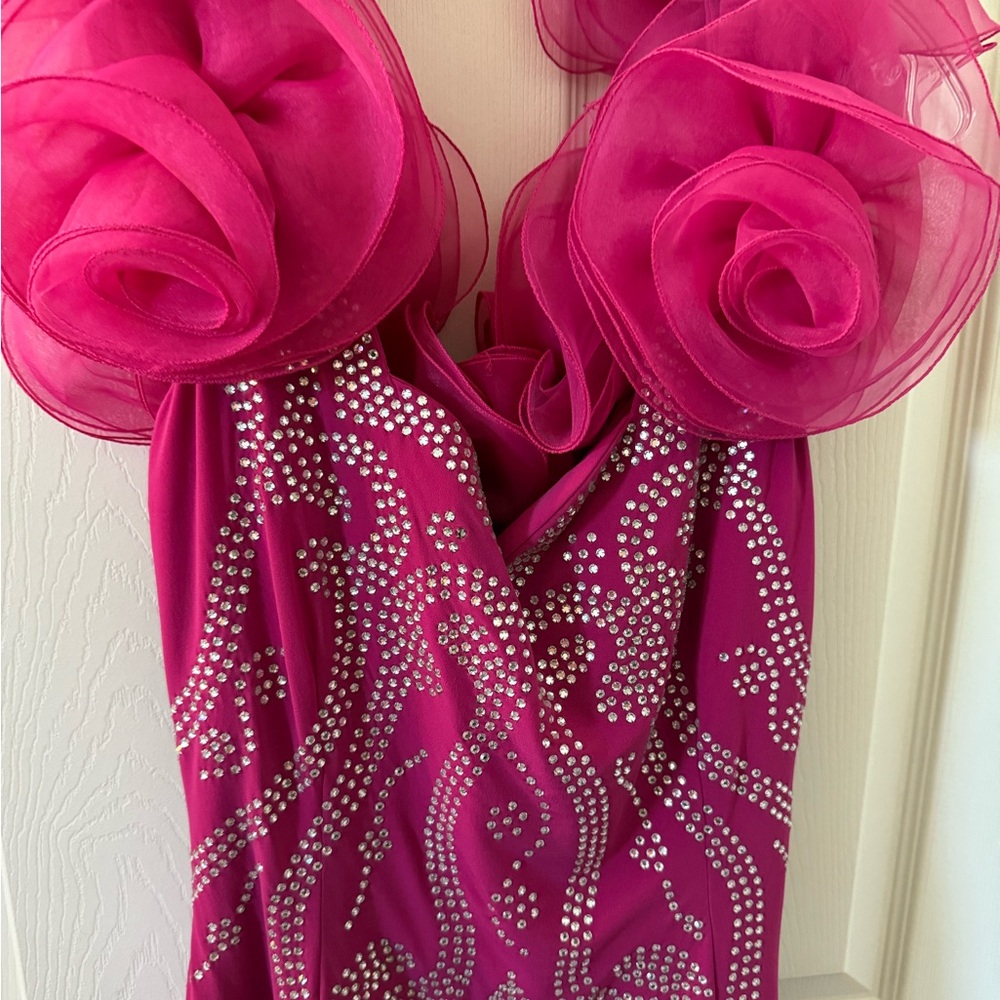 Rose Taft Pink Maxi Dress with Rhinestone Detailing